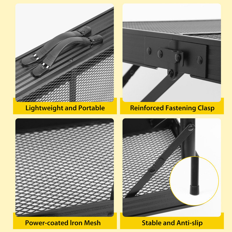 Black Foldable Outdoor Picnic Table Set with Mesh Net