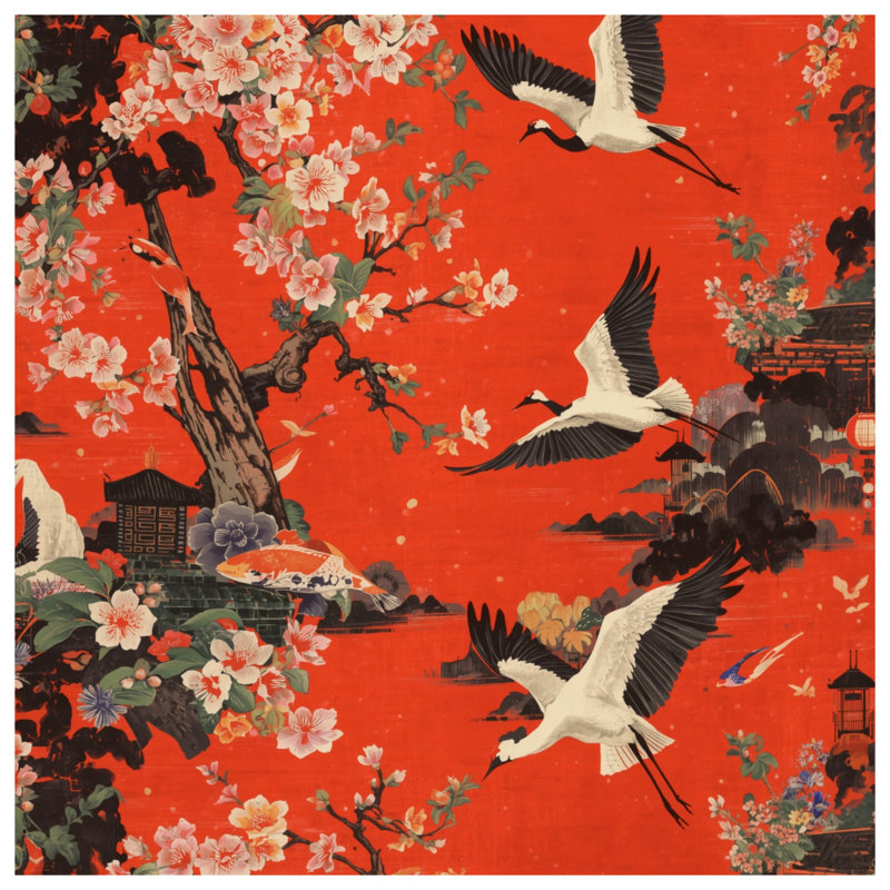Rideaux Crane Cherry Blossoms, 50 po x 92 po - 1 panneau, Transparent
