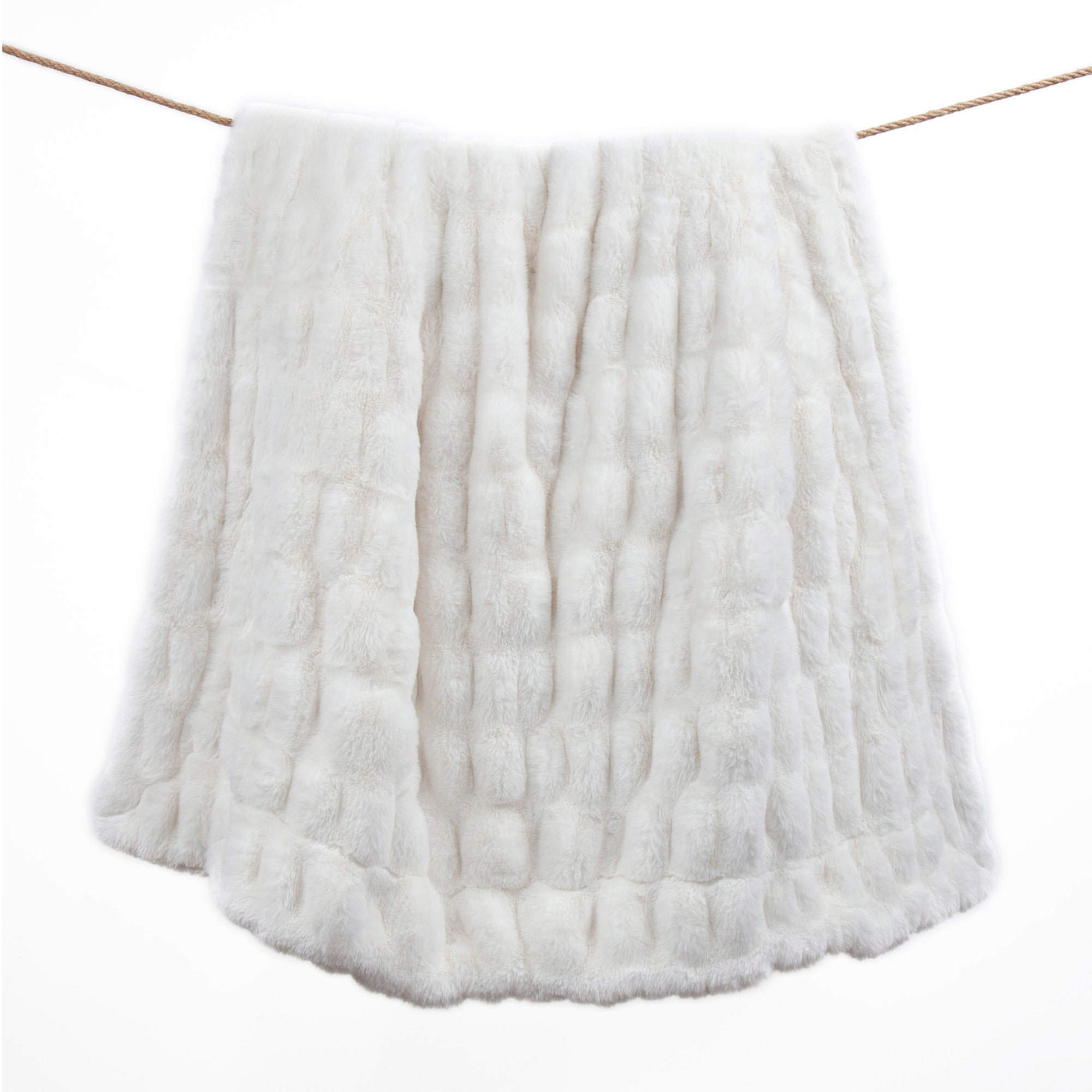 Ruched Rabbit Reversible Solid Faux Fur Classic Modern Rustic Throw Blanket, 50" x 80", White