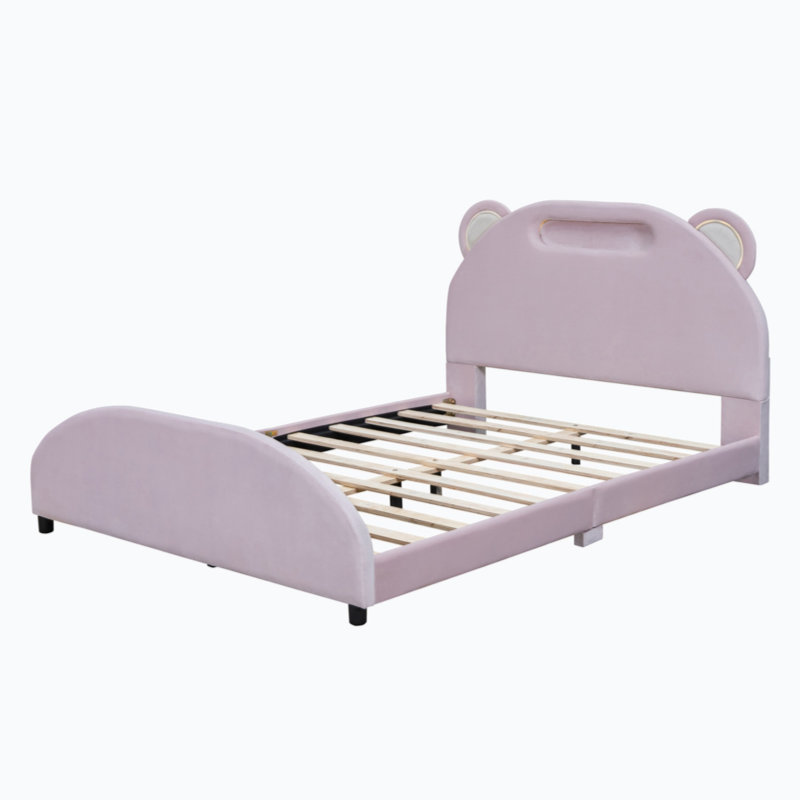 Lit plateforme tapissier Alzenia, Double, Rose