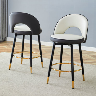 Chaise de bar rotative à 360 °. Chaise de bar rembourrée en polyuréthane moderne et épissée confortable avec de belles et douces pieds en métal pour la salle à manger, la cuisine, la terrasse. Ensemble de 2.