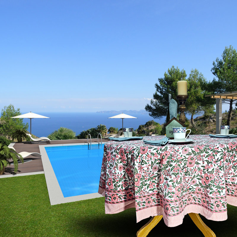 Tazia Round Floral Cotton Tablecloth