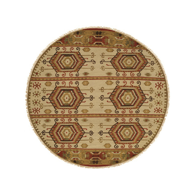 Wool Geometric Area Rug, Round 8'