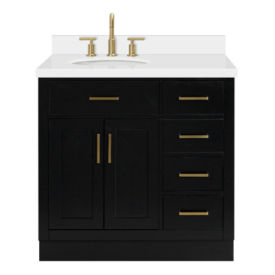 Tidworth 36'' Solid Wood Single Bathroom Vanity with 1.5'' Quartz Top