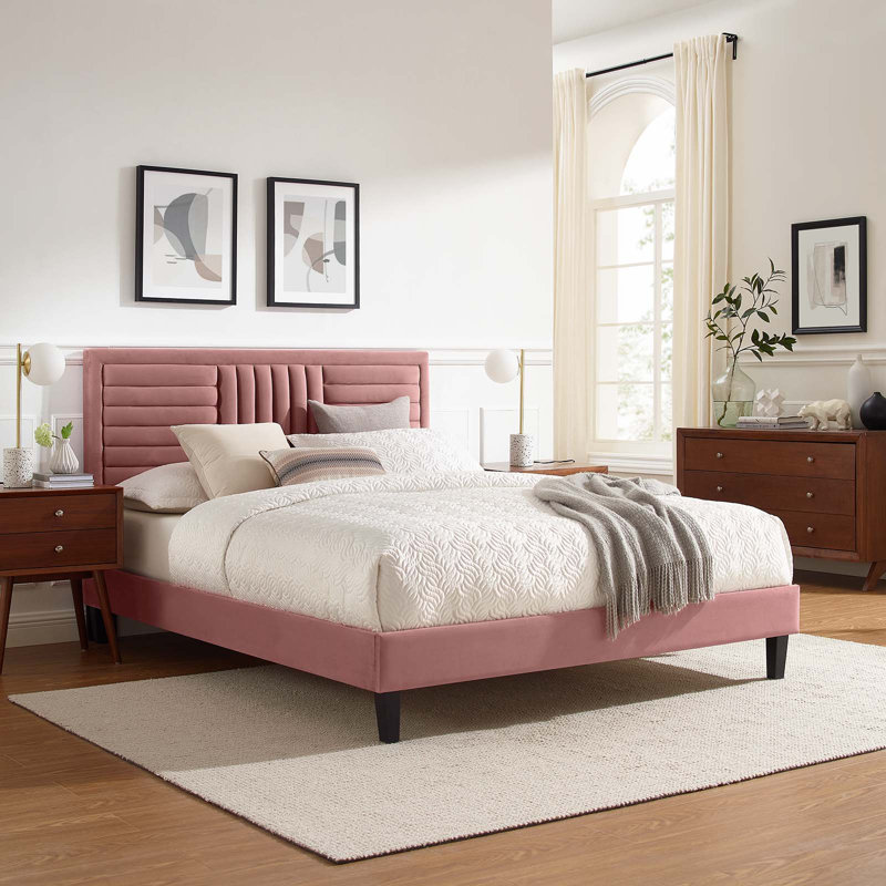 Modway Sofia Channel Tufted Performance Velvet Platform Bed, Queen, Dusty Rose