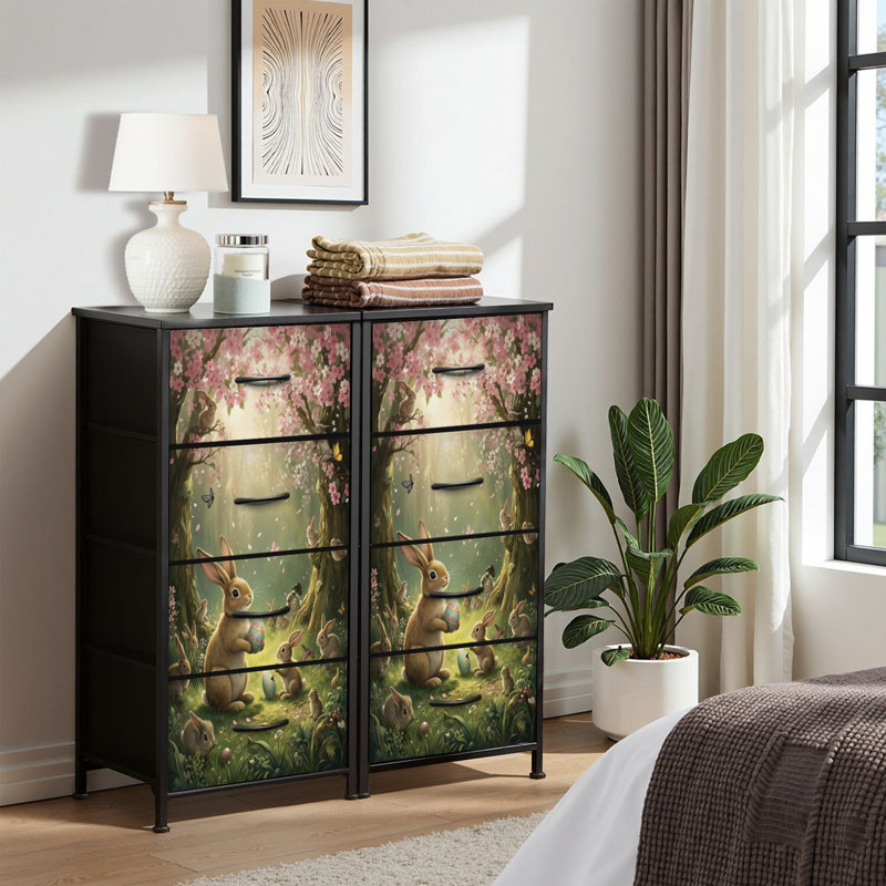 4 Drawer Dresser for Bedroom, Narrow Chest of Drawers, Wooden Top and Study Iron Frame 18"x37.5"-(WxH)