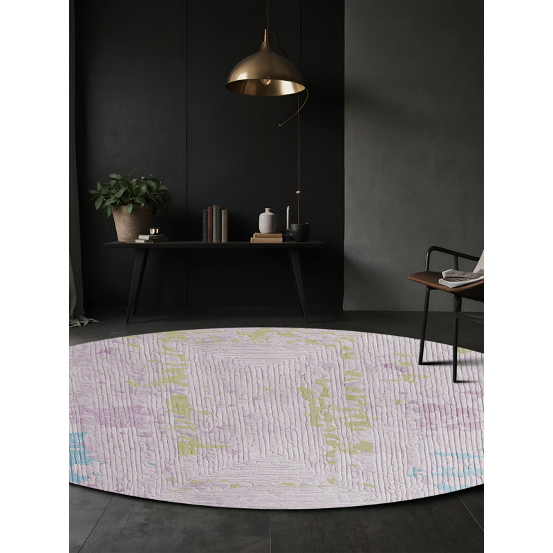 Tapis beige lavable à la machine, Rond 5 pi