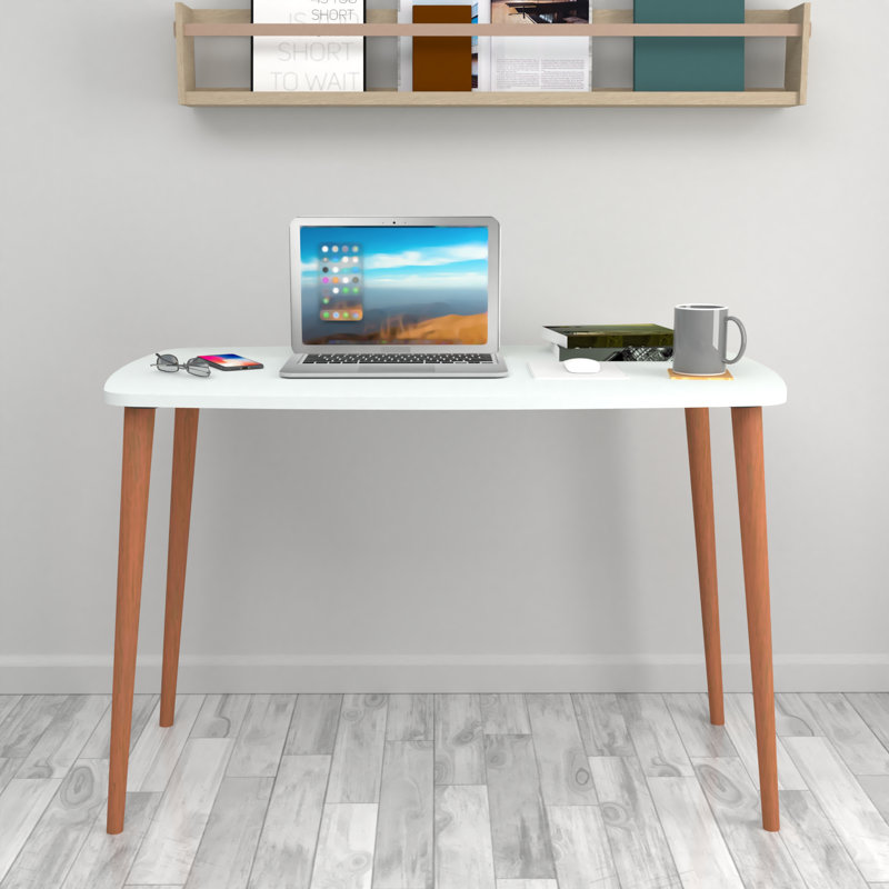 Devona Rectangular Writing Desk, 70cm H x 105cm W x 60cm D., White/Brown