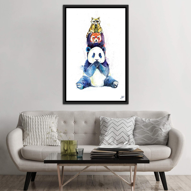 Décoration murale pour enfants Pandamium, H 60 po x l 40po x P 1,5 po, Toile avec cadre noir patiné