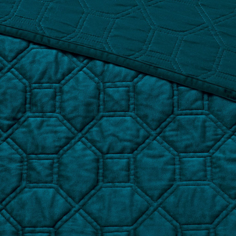 Teal Full Velvet Reversible Quilt Set with Shams