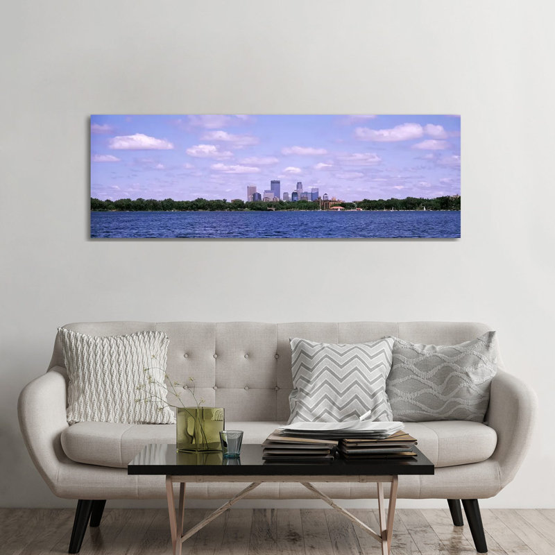 Skyscrapers In A City, Chain Of Lakes Park, Minneapolis, Minnesota, USA by Panoramic Images - Wrapped Canvas Panoramic Print