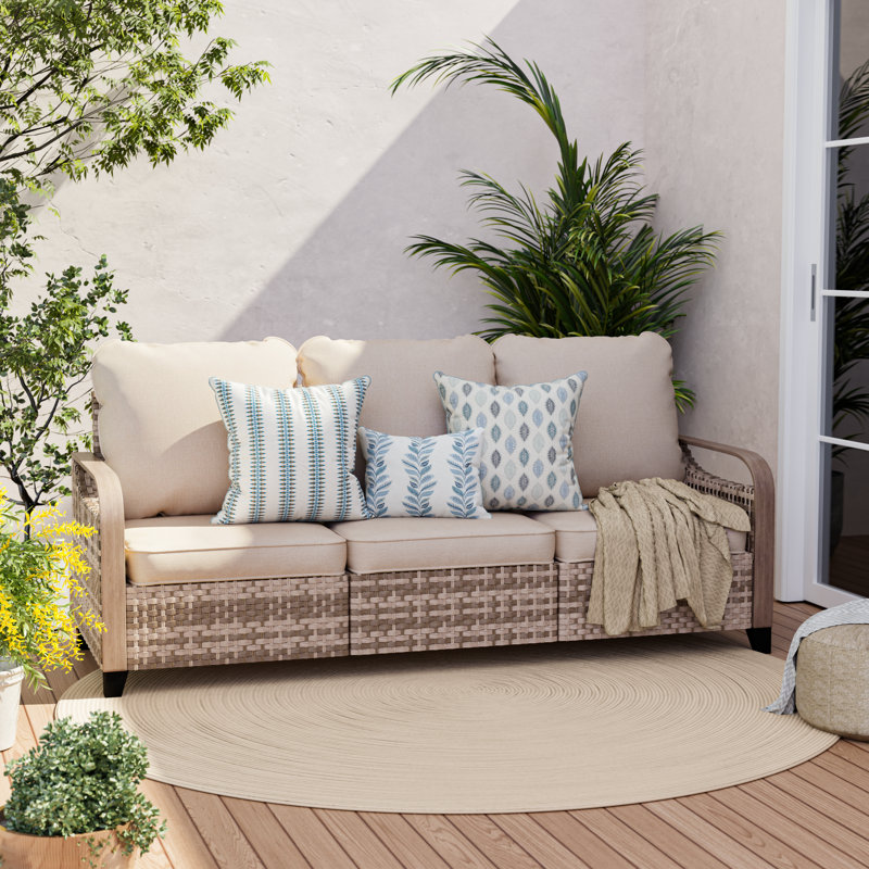 3 Person Loveseat  All Weather Wicker, Outdoor Patio Sofa With Cushions