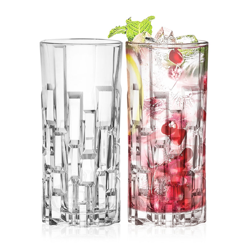 Highball Glass -  Set of 2 Hiball Tumblers - Glass Crystal Tumbler -  Bar Glassware, 11.6 oz.