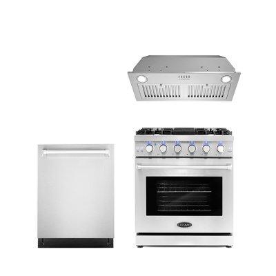 Cosmo 3 Piece Kitchen Appliance Package with 30'' Gas Freestanding Range , Built-In Dishwasher , Insert Range Hood , and Air Fryer -  COS-3PKG-357