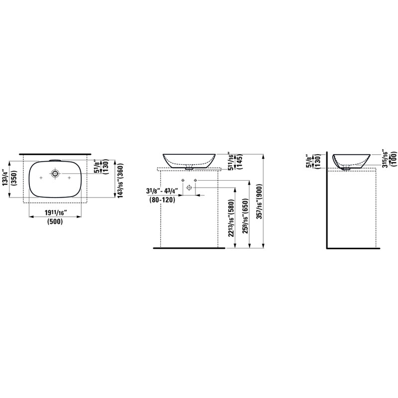 Ino 19.68'' L Bathroom Sink, Without Overflow