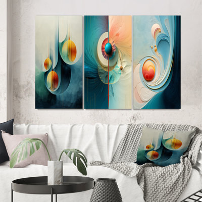 " Geometry Of Wisdom Turquoise Abstract Retro IV " 3 - Pieces