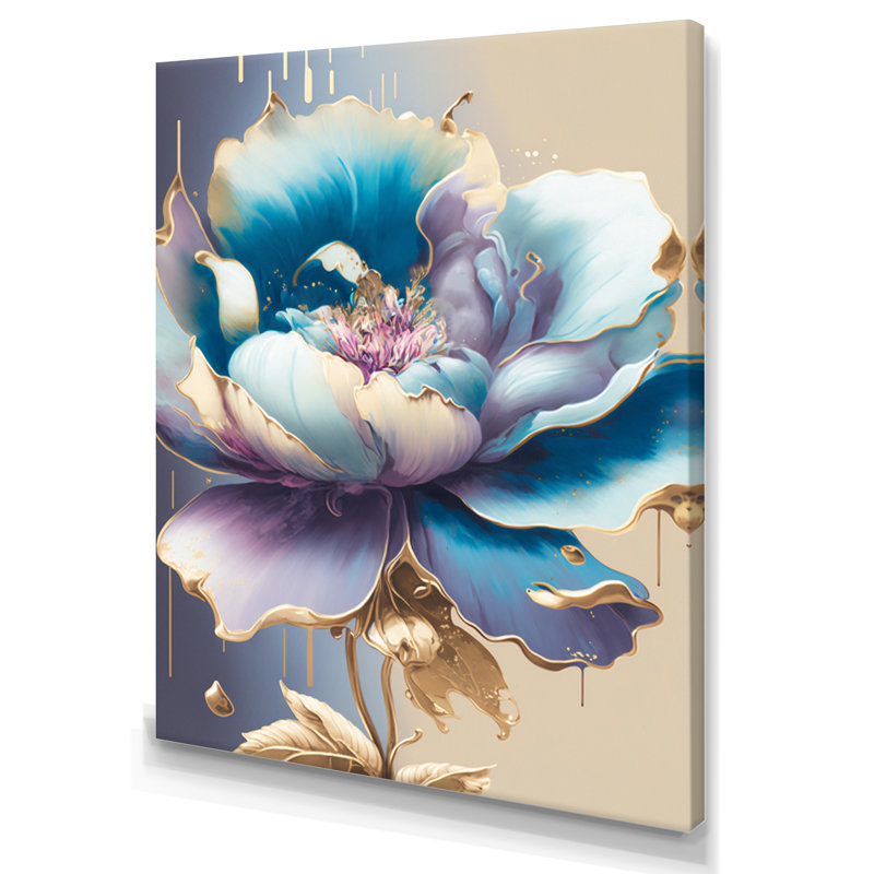 Glace bleue et mauve, aquarelle, fleur II - art mural floral, Toile tendue, H 44 po x l 34 po x P 1,5 po