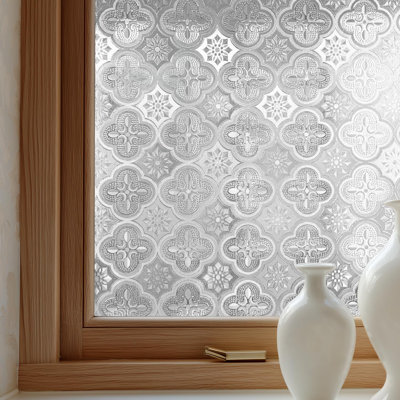 Window Privacy Film Decorative For Front Door, Bathroom Static Cling Stained Glass Sticker Opaque Heat Control UV Blocking Non-Adhesive For Home Windows 23.6 X 78.7 Inches