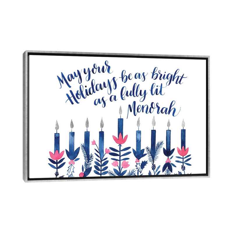 Boho Hanukkah Collection A par Grace Popp - impression d'art graphique, H 26 po x l 40 po x 1,5 po, Toile avec cadre argenté