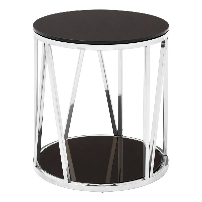 Bergsteinn Glass Top End Table, Silver/Black