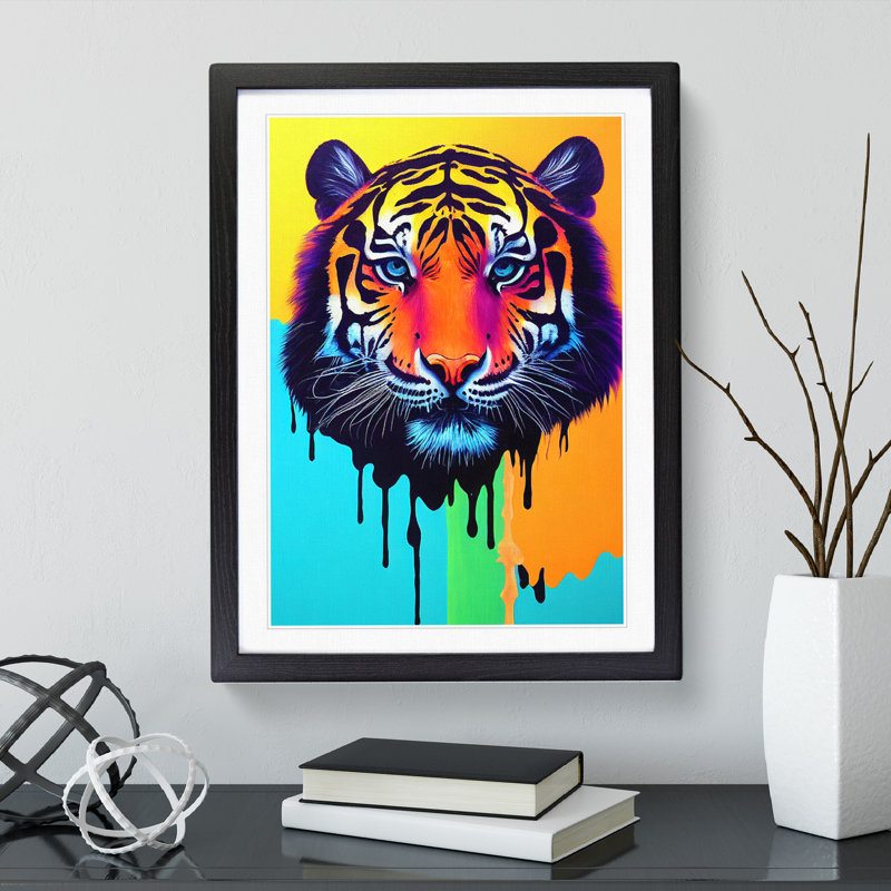 Painted Tiger No.5 Abstract - Print, Black Framed, 66cm H x 48cm W, White