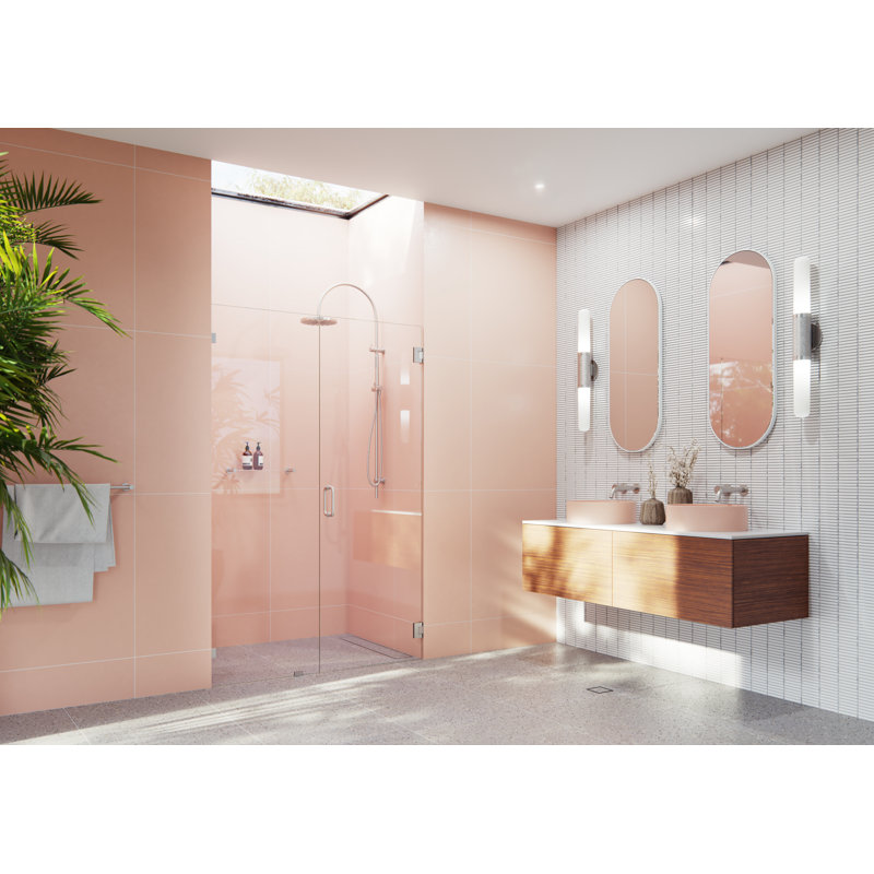 Illume 54 in. x 78 in. Fully Frameless Wall Hinge Shower Door, Brushed Nickel