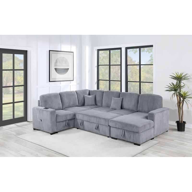 4-Piece Convertible Sectional, Fog Corduroy