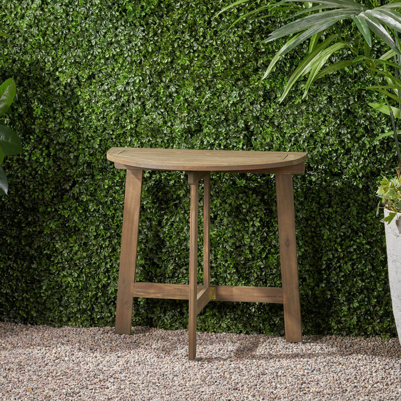 Table en bois gris, demi-ronde, pliable pour maximiser l'espace de rangement gris bistro, forme demi-ronde, pliable facilement
