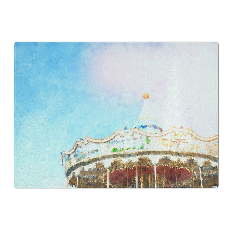 Tempered Glass Vintage Carousel Painting Chopping Board, 20 cm x 28.5 cm