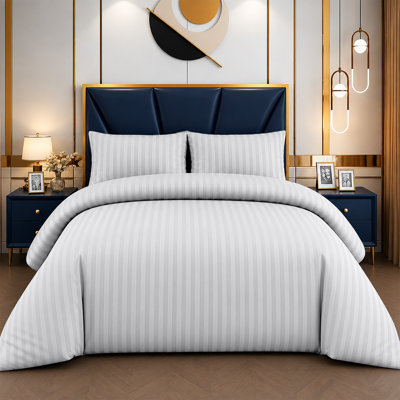 Microfiber Striped Duvet Cover Set with Matching Pillowcases and Stripe Fitted Sheet