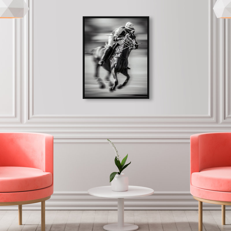 Streaking Steed BW Print by Oliver Gal, 17"H x 21"W, Black Floater Frame