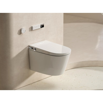 Toilette murale intelligente MEJE, toilette murale suspendue avec bidet combiné, réservoir d'eau intégré, siège chauffant, eau chaude, sécheuse, chasse d'eau automatique, couvercle et chasse d'eau avec capteur de pied (pas besoin de réservoir d'eau