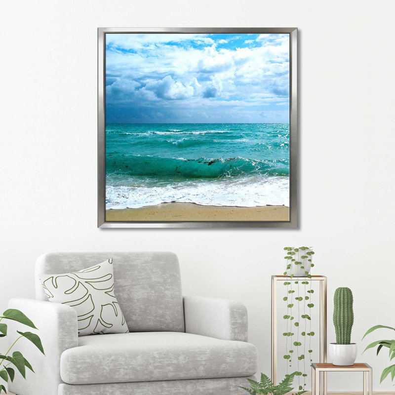 «Teal Surf II» par Nicholas Biscardi - reproduction de photo, Cadre flottant argent, H 39,5 po x l 39,5 po x P 2 po