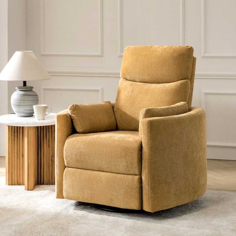 Anneisha Modern Swivel Rocker Power Recliner with Moveable Pillows, Mustard