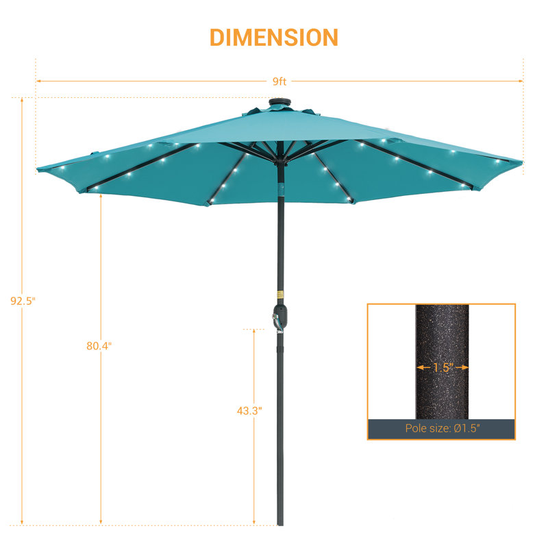 Parasol de marché éclairé 108 po Donyel, Bleu lac