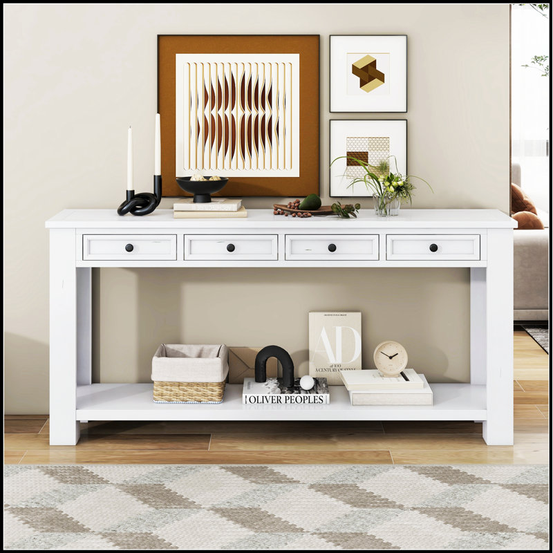 Spacious Console Table with Storage Drawers and Bottom Shelf for Entryway Hallway, Perfect for Organized Living