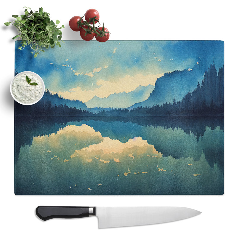 Watercolour Forest Lake Vol.6  Glass Chopping Board