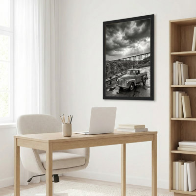 Art mural sur toile noir encadré pour le salon, la chambre à coucher, le bureau ou le vestibule - décoration murale décorative avec camion rétro