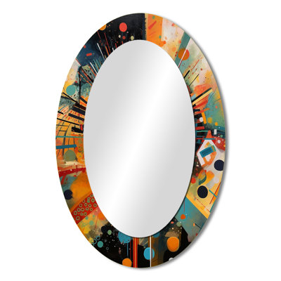 Piercarla Orange Retro Vibe BackgIV - Geometric Decorative Mirror, Orange Wall Mirror, Printed Metal Art