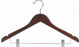 Cintre de costume plat en bois avec pince pour jupe / pantalon, Noyer / Chrome