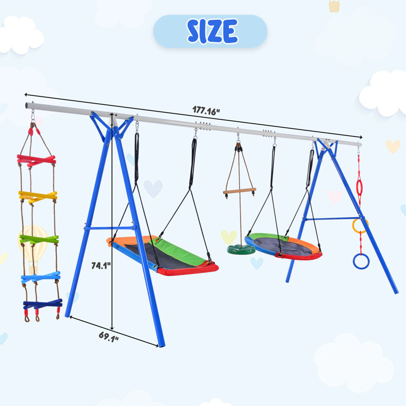 Ensemble de balançoire pour tout-petits 5 en 1 pour la cour arrière, ensembles de balançoire avec structure en acier, balançoire à soucoupes multi-fonctions, balançoire à singes, balançoire à disque et anneau de balançoire