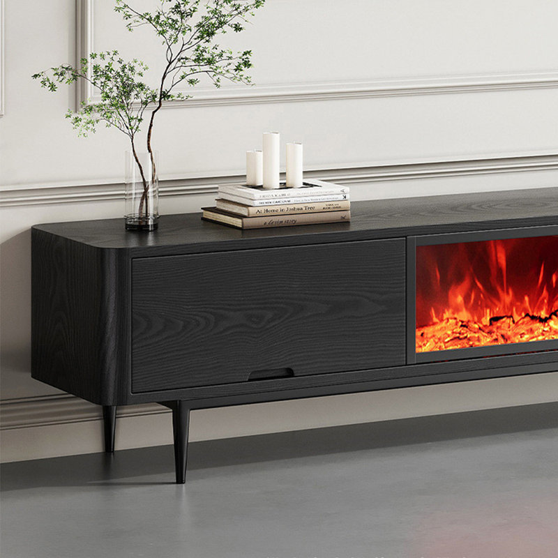 Modern simulation electronic fireplace TV stand, 19.69"H x 94.49"L x 15.75"W