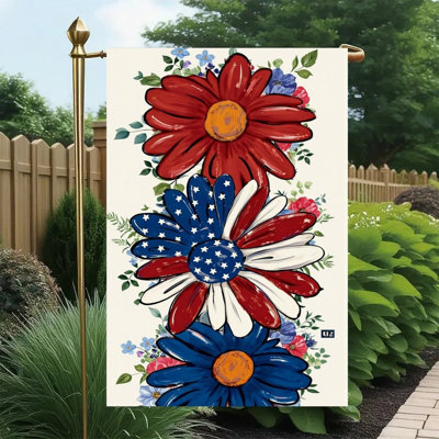 Étoile florale rouge, blanc, bleu, marguerite, balcon, décoration, fête de l'Indépendance, drapeau suspendu 12 po x 18 po (30 x 45 cm) pour véranda de ville