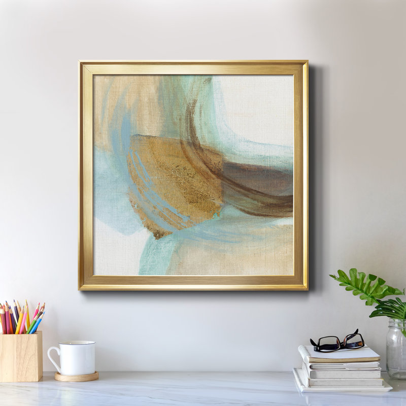 Blue Rythme I - Peinture sur toile encadrée, H 30,5 po x l 30,5 po x P 1,5 po, Encadrement doré