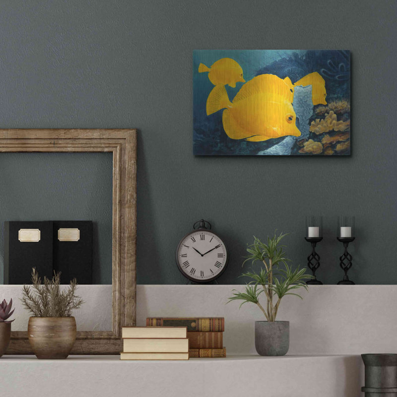 Art mural en métal Beachcrest Home ™ «Yellow Tangs» par Durwood Coffey, H 12 po x l 16 po