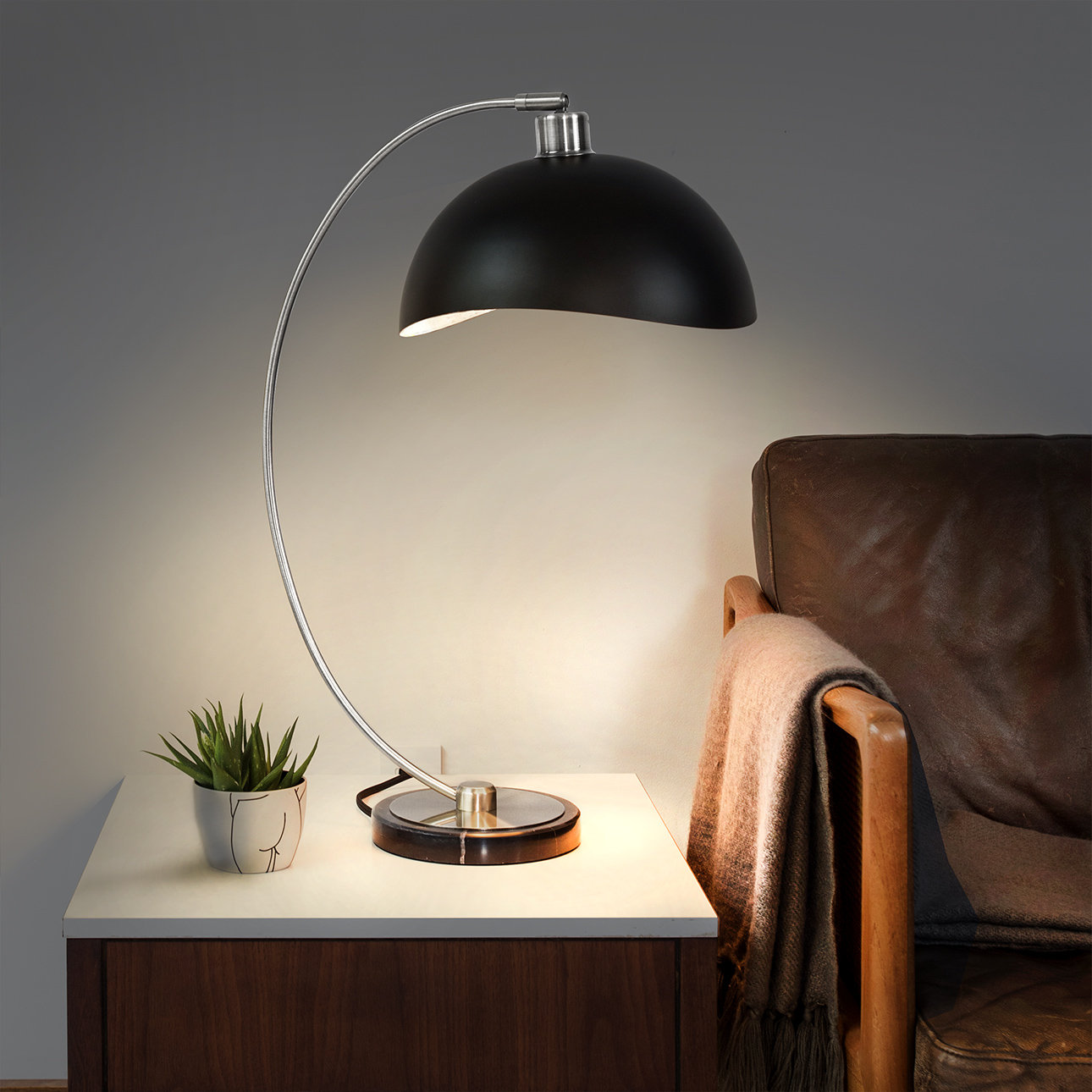 Luna Bella Marble Lamp, Matte Black, Black