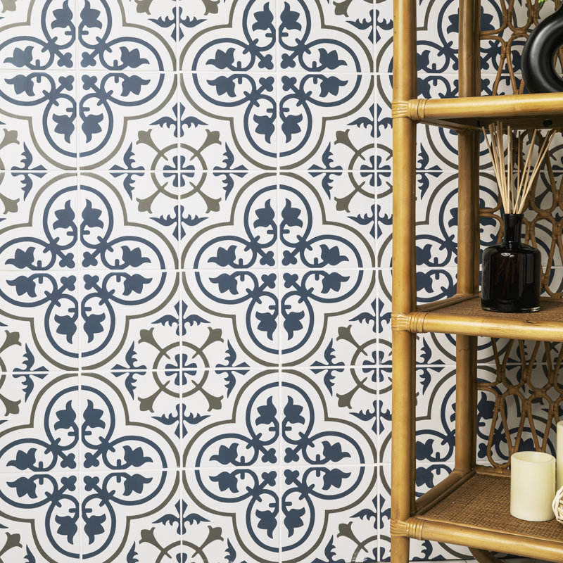 Carrelage mural en porcelaine mate Encaustic 8 po x 8 po Amara, Ravon