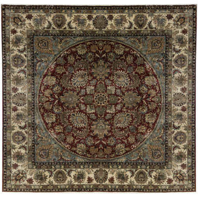 Tapis brun, rouge et bleu noué à la main de haute qualité