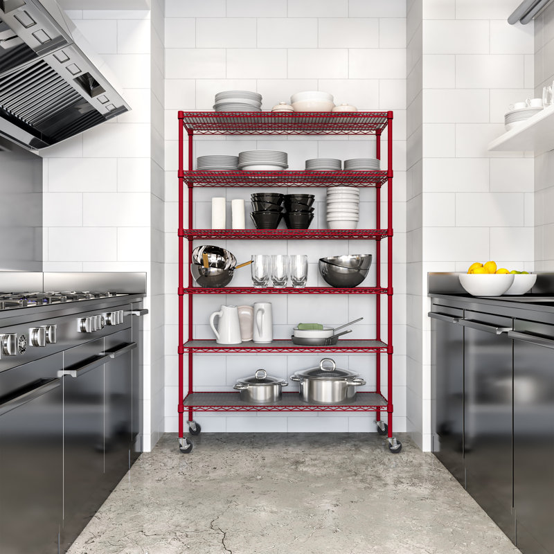 Étagère à roulettes en acier à 6 niveaux l 48 po x P 18 po UltraDurable, Rouge
