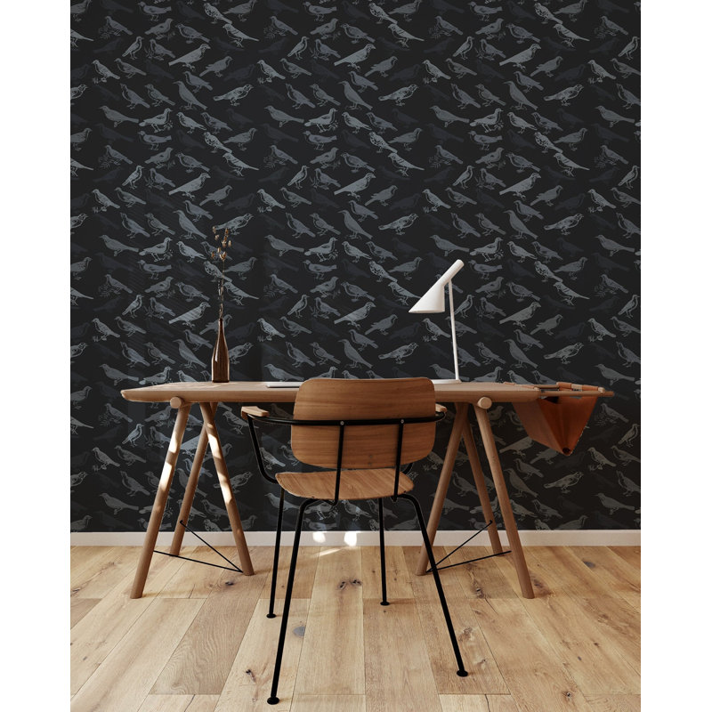 The Signature Tweeter 10' L x 24" W Wallpaper Tile, Black, Faux Grasscloth, Non-pasted